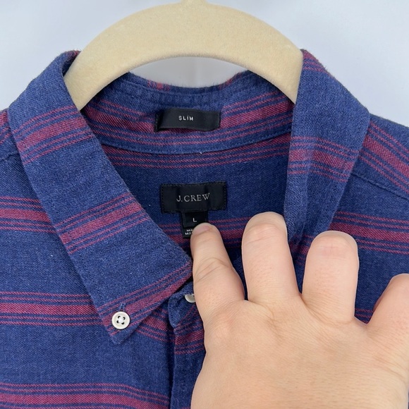 J Crew Mens Slim Fit Cotton Button Down Shirt Navy Red Stripes Size Large - Picture 6 of 10